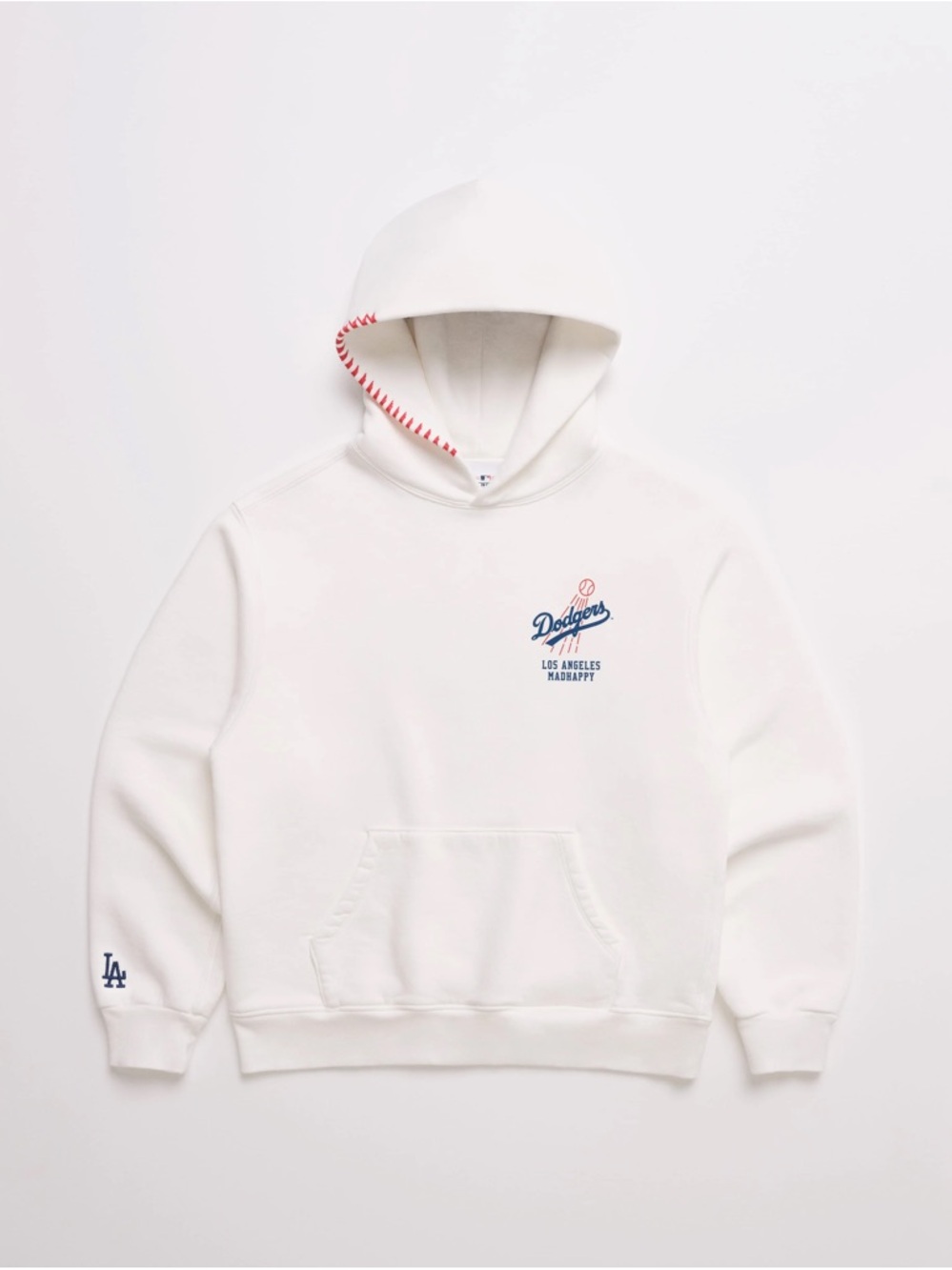 Madhappy White Dodgers Crewneck Hoodie with Red Stitching